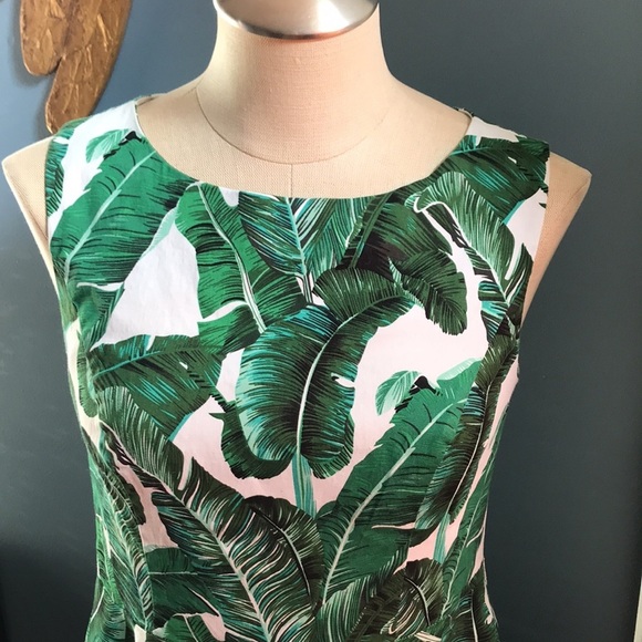 Grace Karin green & white tropical print sleeveless 60’s style circular dress - Picture 2 of 13